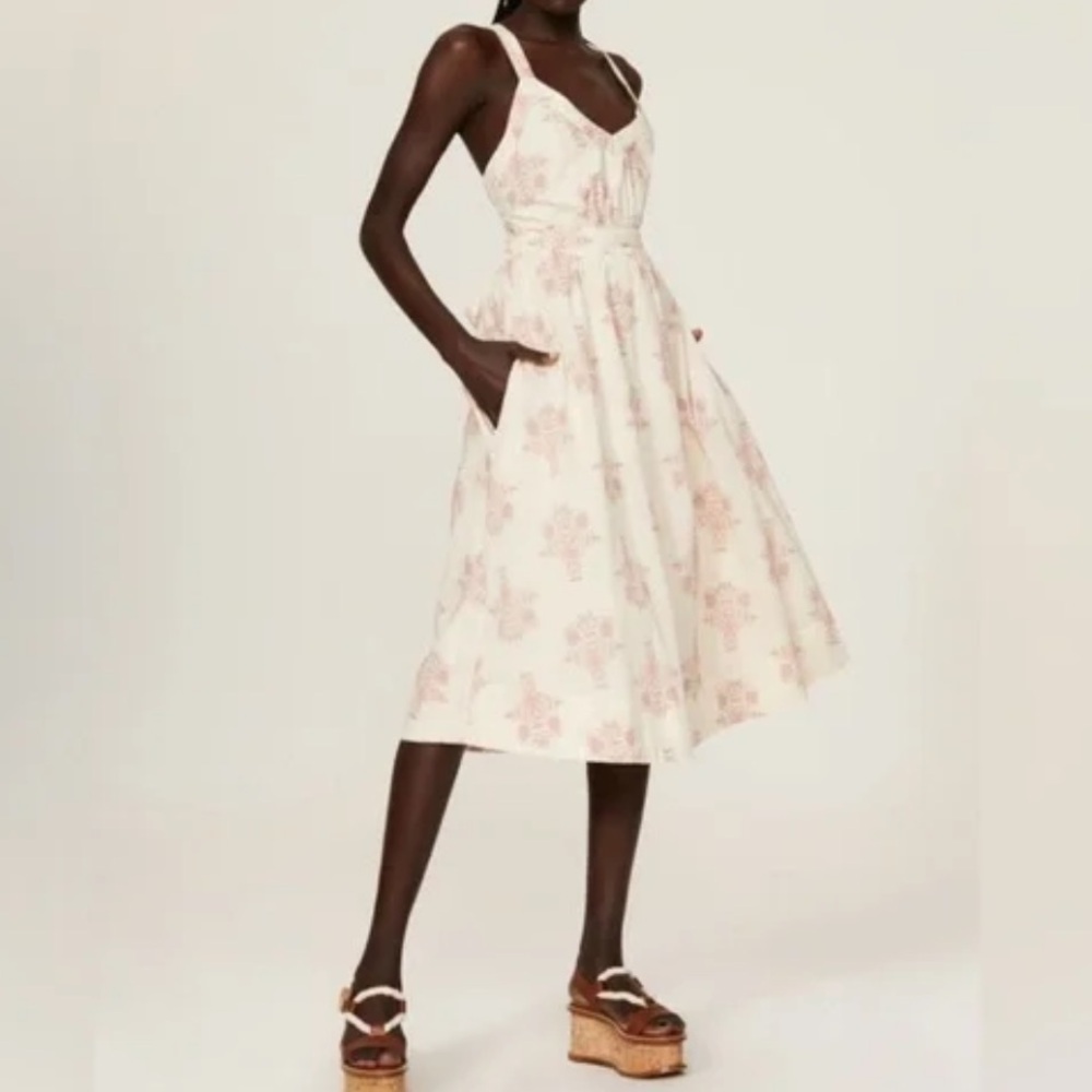Pamela Love Pomegranate Printed Tie Back  midi Dress
